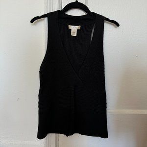 White House Black Market black V neck ribbed sleeveless top